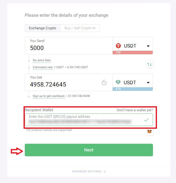 واردکردن کیف پول مقصد
