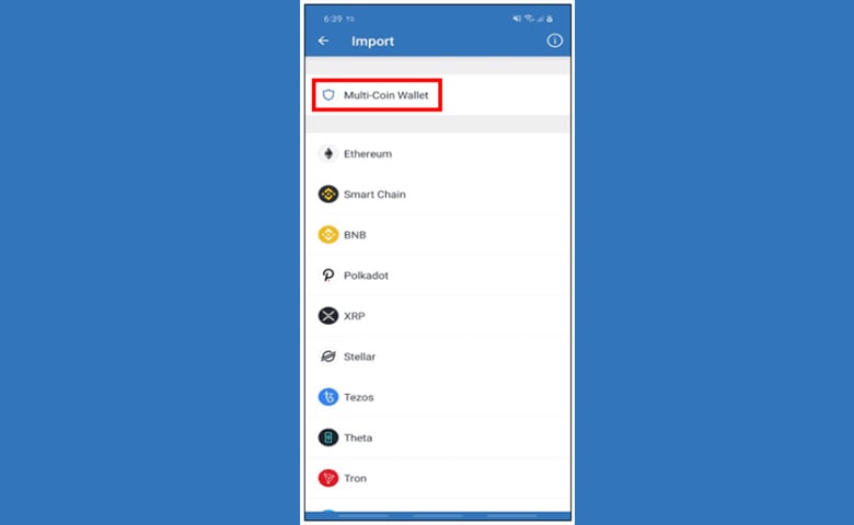 گزینه multi-coin wallet در تراست ولت