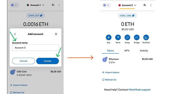 ولت MetaMask به‌صورت خودکار اکانت اضافی را ایجاد می‌کند