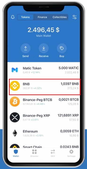 ورود به کیف پول تراست ولت و انتخاب ارزدیجیتال