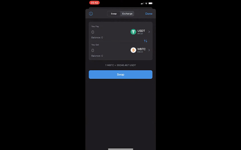 انتخاب ارز دیجیتال برای swap در تراست ولت