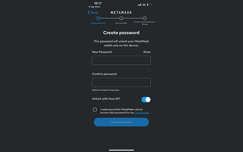 روی Create Password کلیک کنید