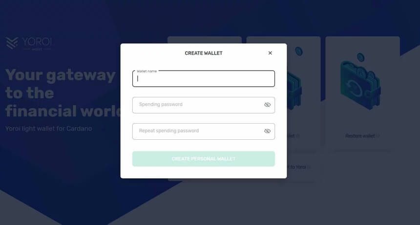 روی دکمه create personal wallet کلیک کنید