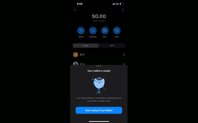 حالا شما یک کیف پول تراست ولت برای اتریوم دارید