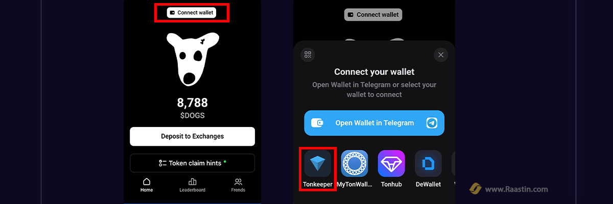 وصل کردن کیف پول به داگز تلگرام