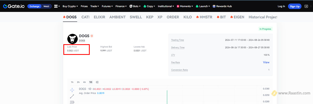 قیمت امروز داگز صرافی gate.io