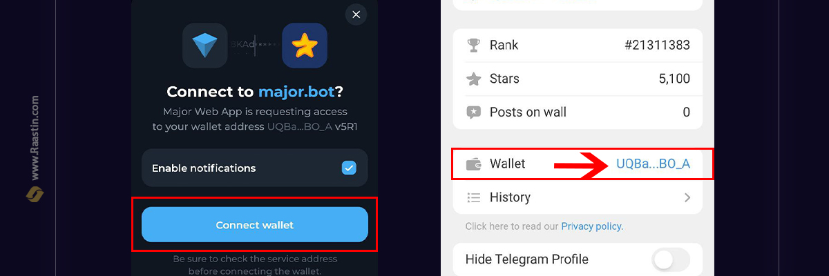 وصل کردن کیف پول به میجر
