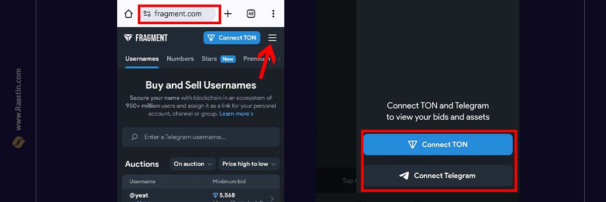 اتصال کیف پول و تلگرام به سایت فرگمنت