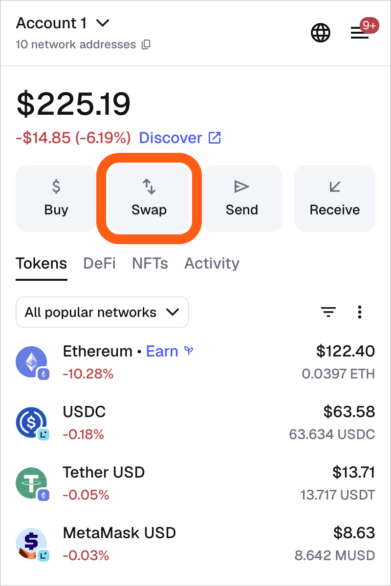 اموزش سواپ بیت کوین در متامسک