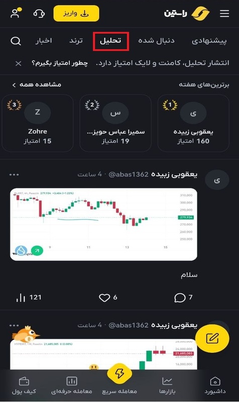 انتخاب تحلیل در نوار ابزار نینجا